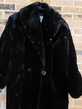 Vintage Dubrowsky & Perlbinder Black Faux Fur Double Breasted Coat